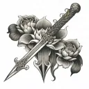 St Michael's sword with a lotus flower blooming tattoo design idea