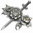 St Michael's sword with a lotus flower blooming tattoo design idea