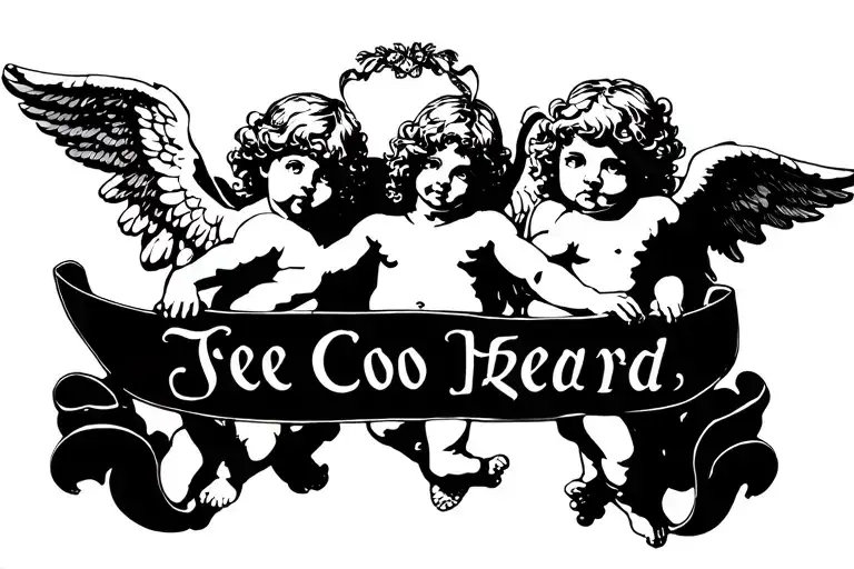cherub angels holding banner tattoo design idea