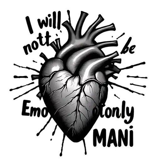 "I will not be emotionally mani" "I will not be emotionally mani" black heart anatomical tattoo design idea