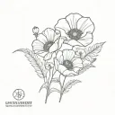 poppy and petunia bouquet tattoo design idea