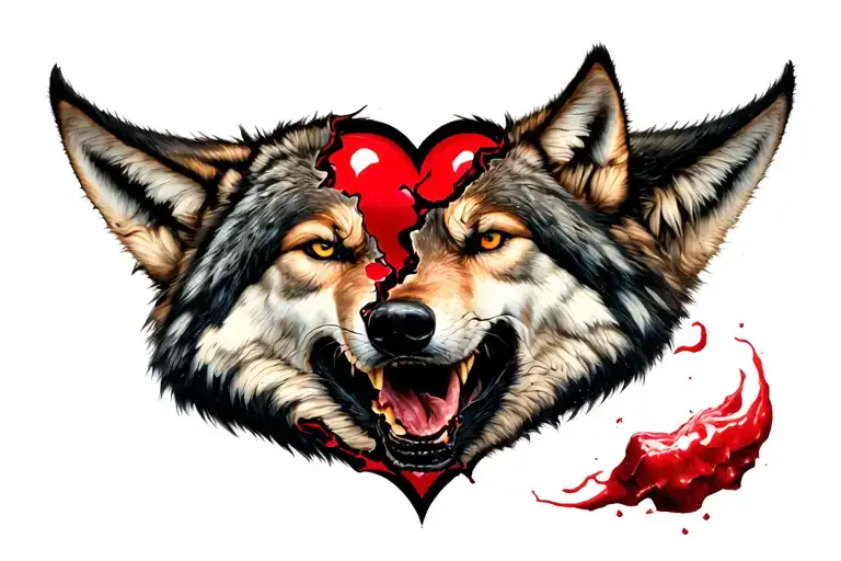 wolf eating torn heart tattoo design idea