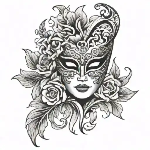 venetian mask with flowers facing left tattoo design idea