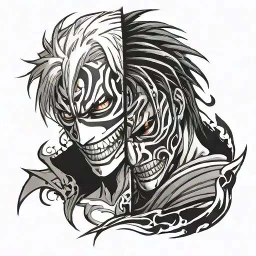 Ichigo Kurosaki from Bleach hollow mask split in half tattoo design idea