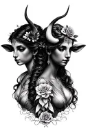  libra and Taurus dainty sisters  tattoo design idea