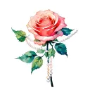 A watercolor minimalist tattoo of long roses with a pearl necklace around the stem.  tattoo design idea
