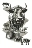 John Deere tractor and dairy cows grazing on the hills tattoo design idea