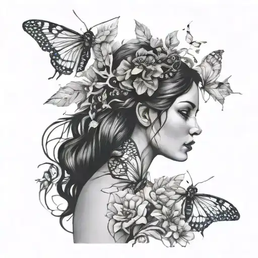 mother nature woman with bugs living tattoo design idea