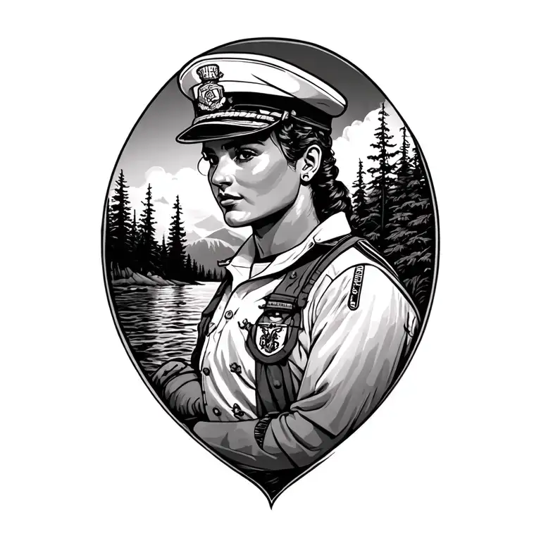 US Navy sailor, Pacific Northwest nature tattoo design idea
