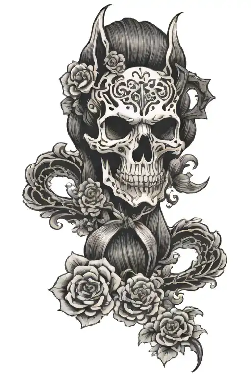 dog skull rectangle frame tattoo design idea