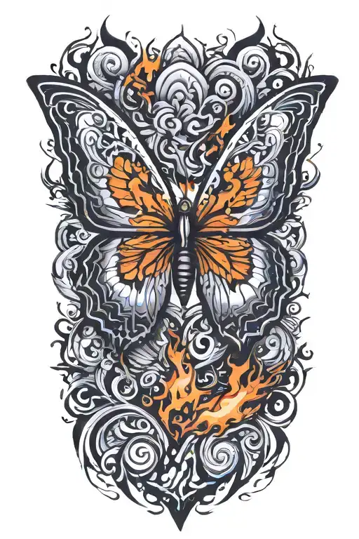 tattoo of butterfly with wings on fire tattoo design idea