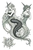 Mermaid, Unicorn, Pixie and Dragon wrapped tattoo design idea