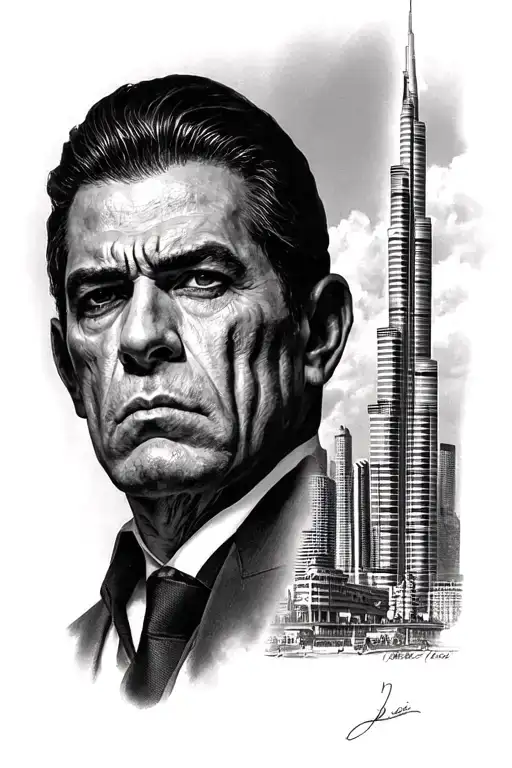 burj kalifa scarface portrait sleeve tattoo design idea