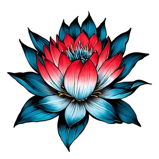 blue spider lily red lotus flower tattoo design idea