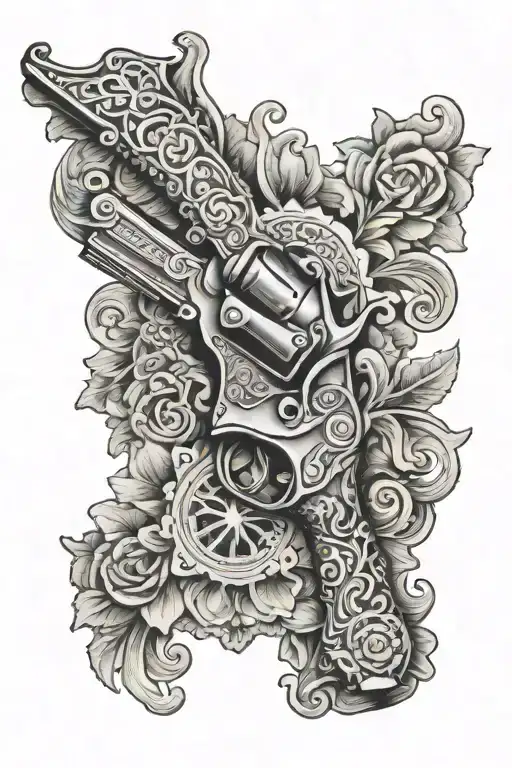 western revolver leather lace tattoo design idea