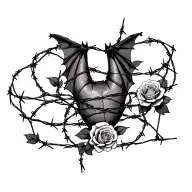 upside down bat, wrapped in barbed wire with roses tattoo design idea