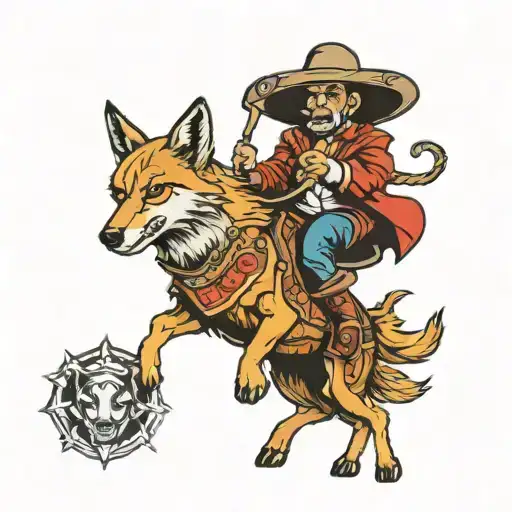 coyote riding a bull  tattoo design idea