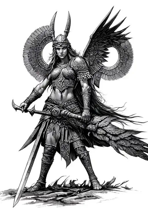valkyrie viking warrior tattoo design idea