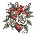 anatomically correct red heart with white roses coming out of it tattoo design idea