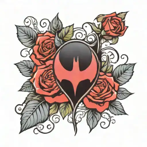 red Batman logo with roses tattoo design idea