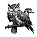 mamma owl protecting a (duck, Canary and Peragrine falcon) tattoo design idea