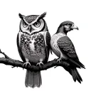 mamma owl protecting a (duck, Canary and Peragrine falcon) tattoo design idea