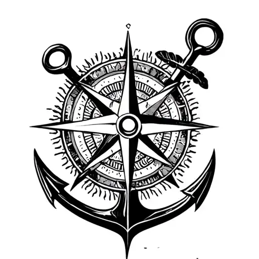 compass rose and anchor  tattoo design idea