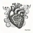 A mechanical heart with musical notes flowing out of it tattoo design idea