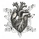 A mechanical heart with musical notes flowing out of it tattoo design idea