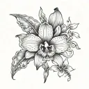 A tattoo of a Cattleya orchid with butterflies and more designs tattoo design idea