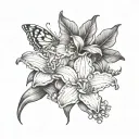 A tattoo of a Cattleya orchid with butterflies and more designs tattoo design idea