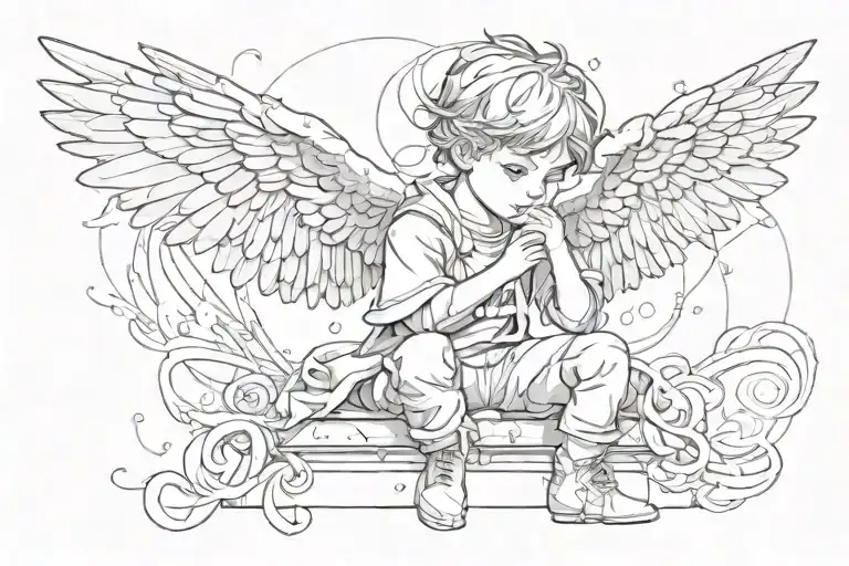 Angel kid boy damian tattoo design idea