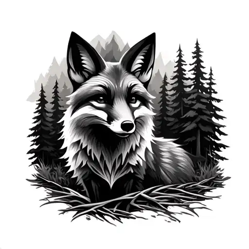 small trible tattoo design of fox surrounded by forest  tattoo design idea