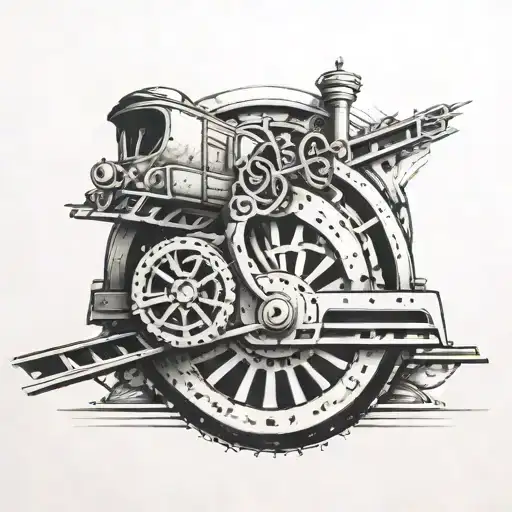 bdsm triskelion with train tracks on top half tattoo design idea