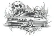 lowered bmw e39 with a skull tattoo design idea