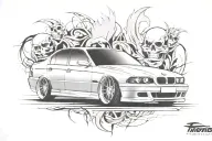 lowered bmw e39 with a skull tattoo design idea