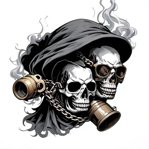 skulls, Gas masks, smoke, grimreaper, chain, tattoo design idea