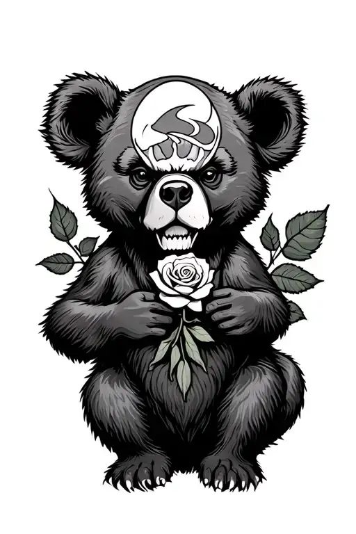 Grateful Dead bear holding a rose tattoo design idea