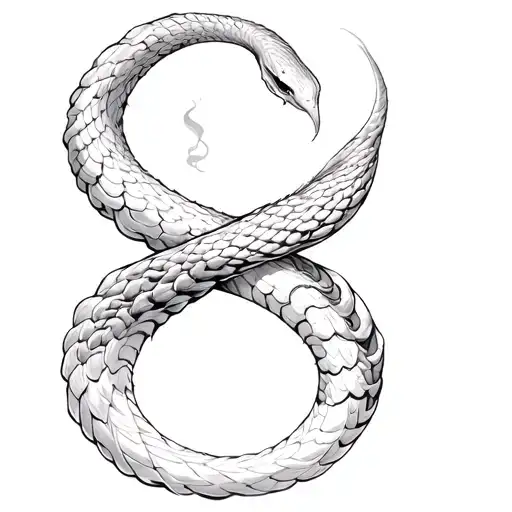 ouroboros shaped like infinity, but the snake is not perfect, but rather made with smoke. tattoo design idea