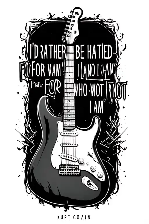 "I'd rather be hated for who I am, than loved for who I am not" - Kurt Cobain. one of his guitars under the quote tattoo design idea