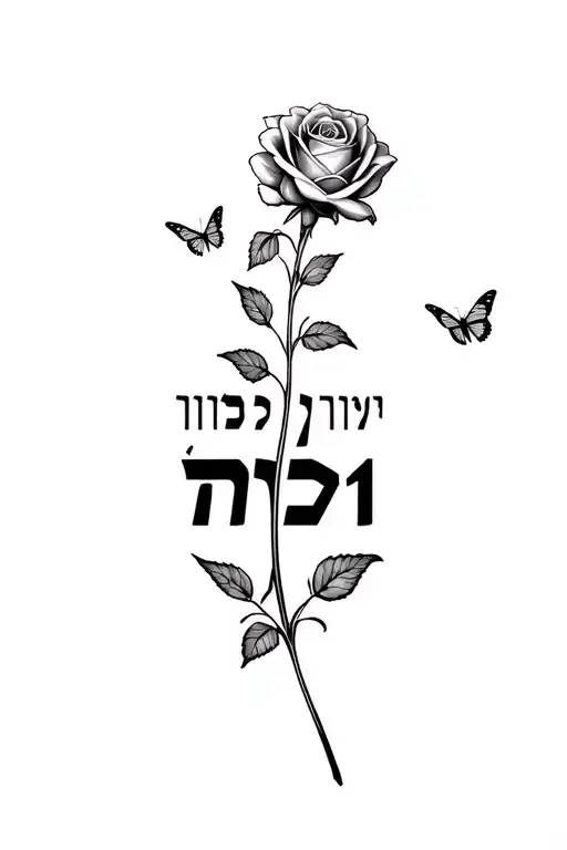 "HEBREW 12:11" a rose with butterflys souronding tattoo design idea