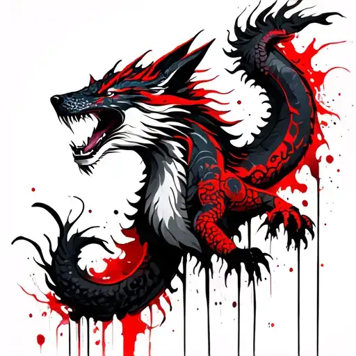 dragon story with wolf tattoo design idea
