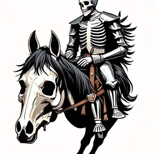 skeleton knight on horse skull tattoo design idea
