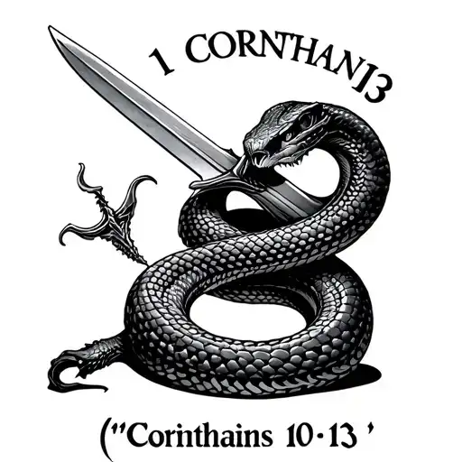 "1 Corinthians 10:13" "1 Corinthians 10:13" snake getting stabbed by sword tattoo design idea