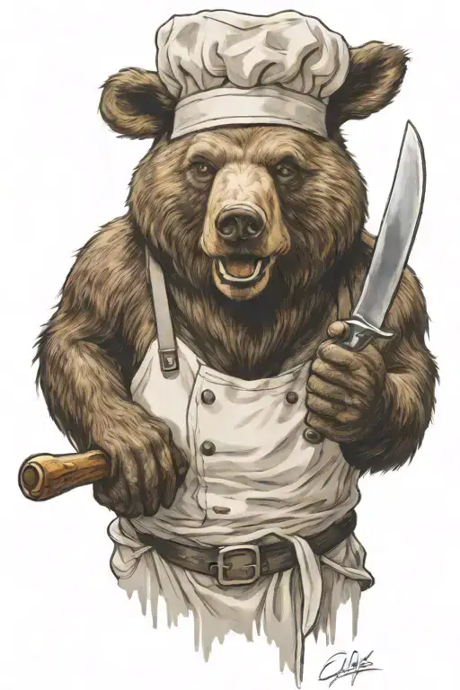 bear chef giving thumbs up and holding a chef knife  tattoo design idea
