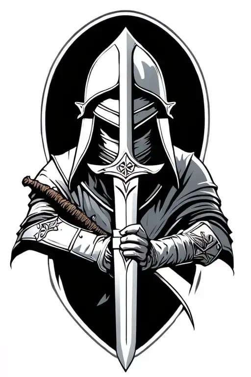 templar knight holding a sword tattoo design idea