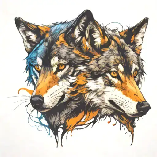 two wolves merged together tattoo design idea