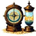 sand clock, compass, God tattoo design idea