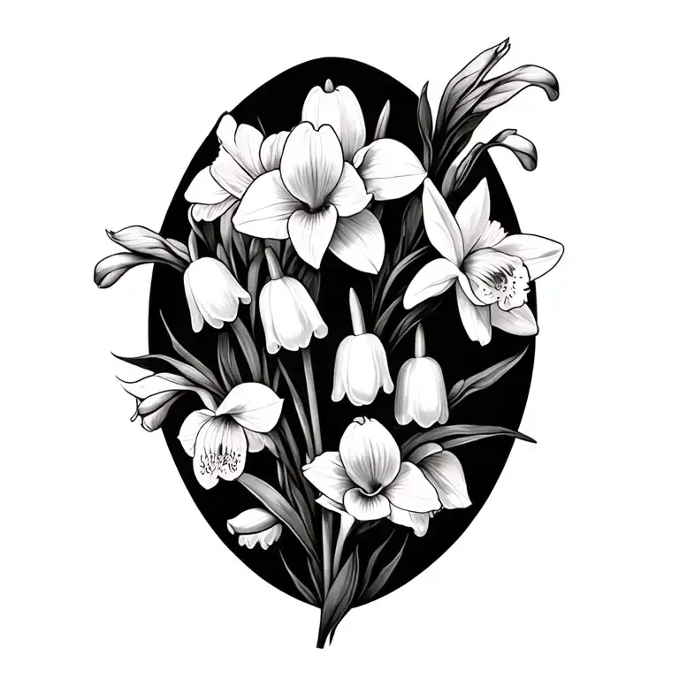 Lilly of the valley flowers and daffodils growing tattoo design idea