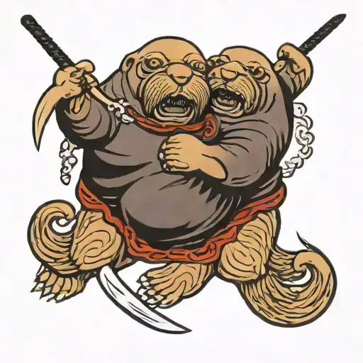 two walruses fighting with swords tattoo design idea